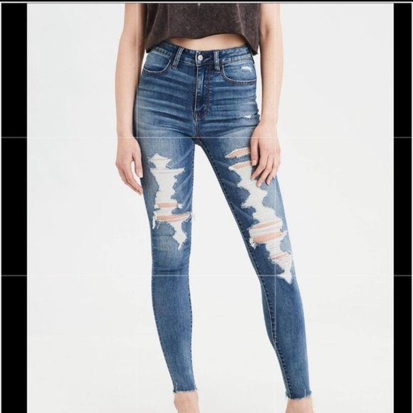 American Eagle Distressed Raw Hem Skinny Jeans - Picture 1 of 6